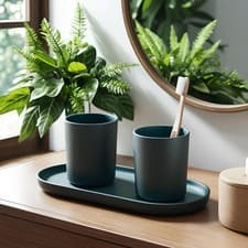 Image of Minimalist Toothbrush Holder Set with Tray – Modern Bathroom Countertop
