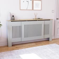 Image of White Radiator Cover MDF Small Large Modern Wood Slat Grill Cabinet Furniture