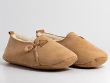 Image of Women's Genuine Sheepskin Slippers Beige 100% Real Fur Hand Crafted SOFT SOLE