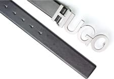 Image of Hugo Boss Ladies Belt Zula Black 4cm Strap Logo Buckle Brand New Genuine
