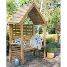 Image of Primrose Wooden Garden Bench 2 Seater Seated Arbour Outdoor Seat with Open Sides
