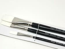 Image of Major Brushes White Synthetic Sable Flat Tip Brush Set of 3 Water Acrylic Oil