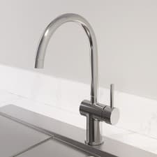 Image of Modern Monobloc Kitchen Mixer Tap Single Lever Handle Curved Swivel Spout Chrome