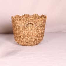 Image of Natural Seagrass Scallop Edged Storage Basket - Large