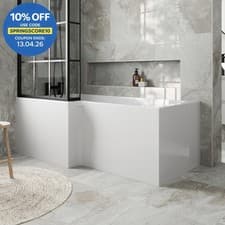 Image of L Shaped Shower Bath Front Side Panel Modern Bathroom White Gloss MDF 1700mm