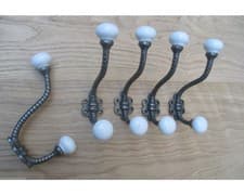 Image of Rustic coat hooks WHITE ceramic ANTIQUE IRON Cast iron Rustic Robe hat and coat