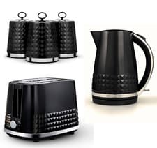 Image of Tower Solitaire Kettle 2 Slice Toaster & Canisters Kitchen Set in Black & Chrome