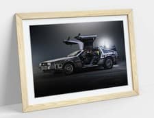 Image of DE LOREAN BACK TO THE FUTURE CAR -ART FRAMED POSTER PICTURE PRINT ARTWORK- BLACK