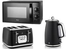 Image of Swan Serenity Black Kettle, 4 Slice Toaster  & 700W 20L Microwave Matching Set