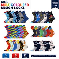 Image of Boys Kids Ankle Socks Children Kids Multicoloured Design Novelty 6/12 Pack