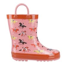 Image of Cotswold Puddle Kids Waterproof Pull On Wellington Boots Outdoor Wellies Pink