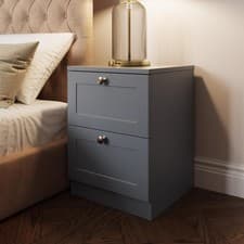 Image of 2 Drawer Bedside Modern Bedroom Furniture Shaker Style Matt Grey
