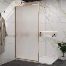 Image of Walk In Wet Room Fluted Shower Screen Brushed Bronze Frame 8mm Easy Clean Glass