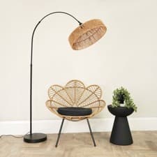 Image of Large Curved Arch Metal Floor Lamp Brown Rope Shade Living Room Lounge Light