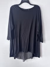 Image of NWT Cyrus Top 3/4 Sleeve Knit Rayon Blend Black With Polka Dot Back Panel 2X