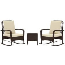 Image of Outsunny Rattan Bistro Set Balcony Furniture with Rocking Chairs, Brown