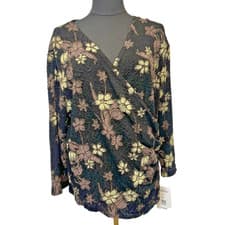 Image of New Ronni Nicole Womens Faux Wrap Top Size XL Gold Sparkle Comfort Stretch
