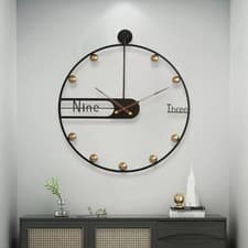 Image of Luxury Silent Decorative Wall Clock 60cm, Walnut Iron Clock for Living Room.