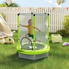 Image of 4.6ft Kids Trampoline w/ Safety Enclosure net, for Indoor Outdoor, Green