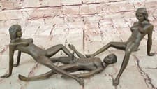 Image of Bronze Nude Women & Man Sculpture Erotic Abstract Art Naked Statue Figure SALE
