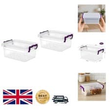 Image of 2 x 600ml Clear Plastic Storage Boxes with Clip-Lid - Organize Effortlessly