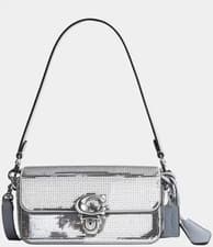 Image of NWT $425 COACH Studio Baguette Sequin Shoulder Crossbody Bag Silver
