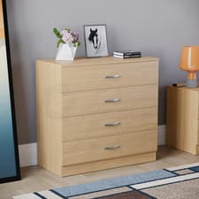 Image of Riano Chest Of Drawers Pine 4 Drawer Metal Handles Runners Bedroom Furniture
