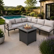 Image of Garden Modular 6 or 8 Seater Sofa Set Aluminium Patio Outdoor Fire Pit Table
