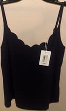 Image of Ted Baker Siina Navy Blue Scallop Neckline Cami Top Adj Straps Sz 2 = US Sz 6