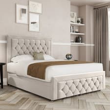 Image of Ottoman Divan Bed Set Bumper Bar Plush Velvet Upholstered Gas Lift Storage 4FT6