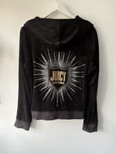 Image of Juicy Couture Women's Black Velour Embellished Hoodie Size XL