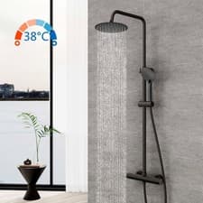 Image of Bathroom Mixer Shower Thermostatic Dual Head Square Rainfall Handset Matte Black