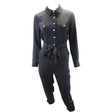 Image of Mint Velvet Button Front Wrap Jumpsuit Black UK 6 (EU 34)
