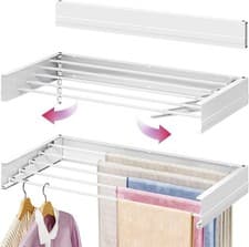 Image of Laundry Drying Rack Wall Mounted Foldable White Clothes Airer Drying Rack