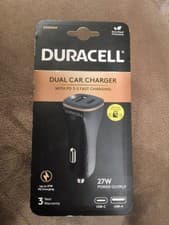 Image of Duracell Car Dual Fast Charger With Pd 3.0 Fast Charging USB C USB A 27w Power