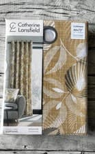 Image of Catherine Lansfield Ochre Curtains 46 x 72 Leafs Design. New In Pack