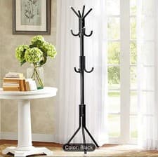 Image of Free Standing Metal Coat Stand Hat & Coat Rack Black or White – Easy Assembly