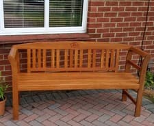 Image of 3 Seater Garden Bench Solid Wooden Park Furniture Large Outdoor Patio Deck Seat