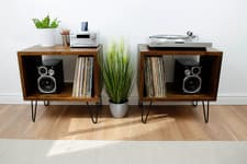 Image of Handcrafted Solid Wood Record Player Stand: Vinyl Storage Furniture
