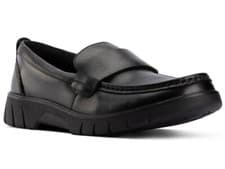 Image of Clarks Youths Junior Branch Slip  School Shoes G Fit Black Leather Size UK 3-5.5