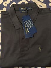 Image of Polo Ralph Lauren Men’s Black Polo Shirt Green Pony Logo Short Sleeve Regular Fi