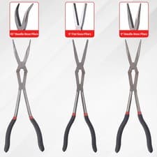 Image of 3x 13" Double Joint Long Reach Needle Nose Pliers Straight Angled 45° Engine Bay