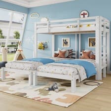 Image of Triple Bunk Beds 3ft Single Bed Wood Kids High Sleeper Children Bed Frame White