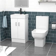 Image of Nes Home 450mm White Basin Vanity & Square White Close Coupled Toilet