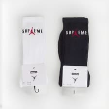 Image of Jordan X Supreme Socks 2 Pairs Air Jordan Crew Men LARGE 8-12 Pick Black / White