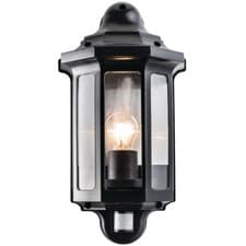 Image of IP44 Outdoor Wall Light Satin Black PIR Half Lantern Traditional Dimmable Porch