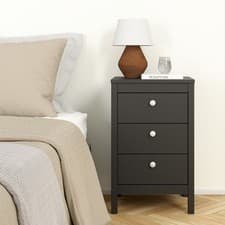 Image of Furniture To Go Madrid Bedside Table 3 Drawers in Matt Black