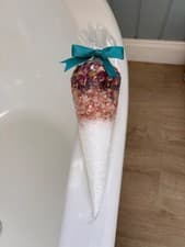 Image of Himalayan Pink Bath Salts Cone Gift Set Dried Flowers Epsom Salt Handmade Pamper