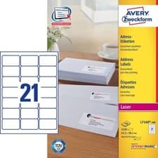 Image of Avery labels L7160-100 Ultragrip, Jam Free 21 labels/sht, 100 shts/box 2100 tot