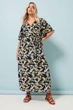 Image of Yours Curve Women's Plus Size Abstract Print Wrap Maxi Dress